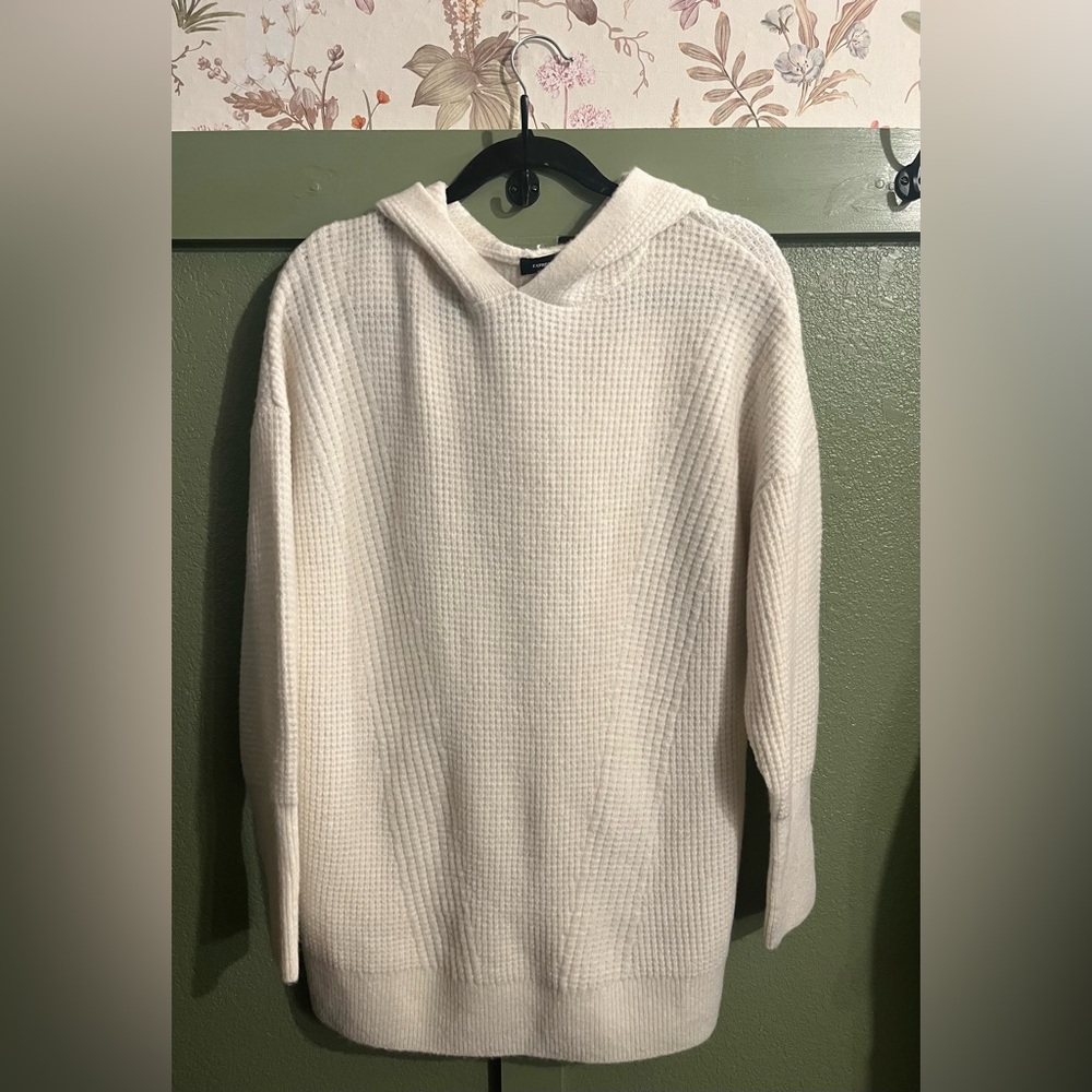 Express women Hooded Waffle Knit Sweater in off white